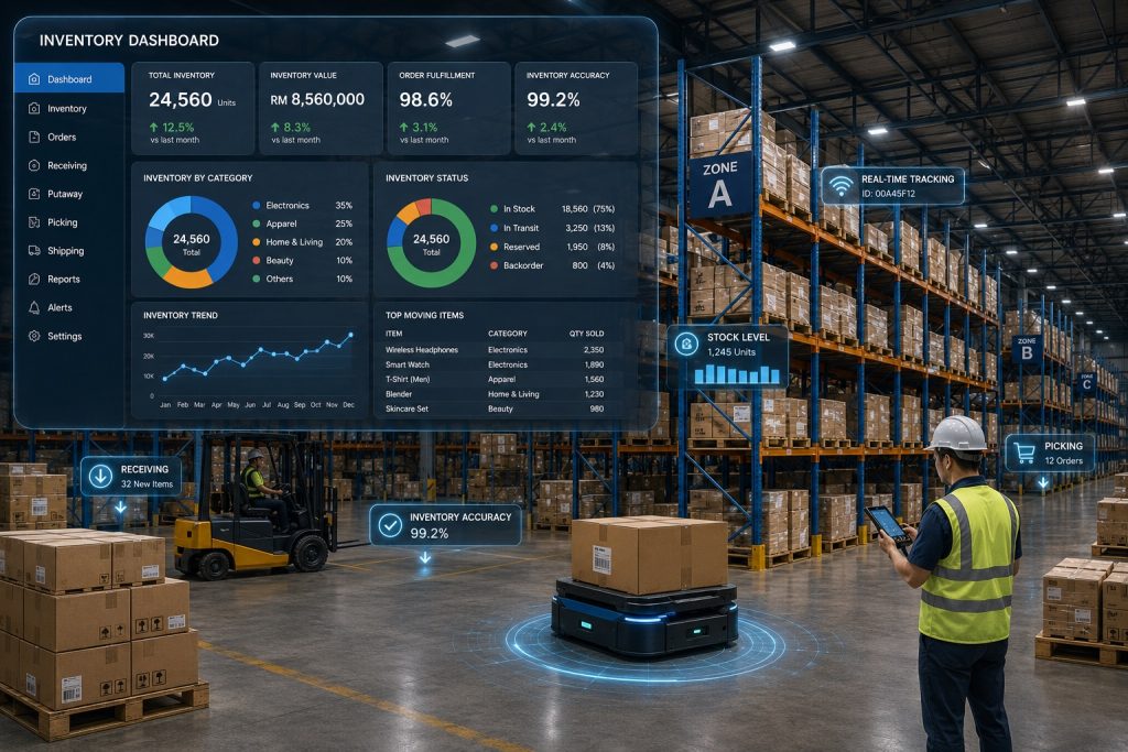 Smart warehouse with inventory dashboard